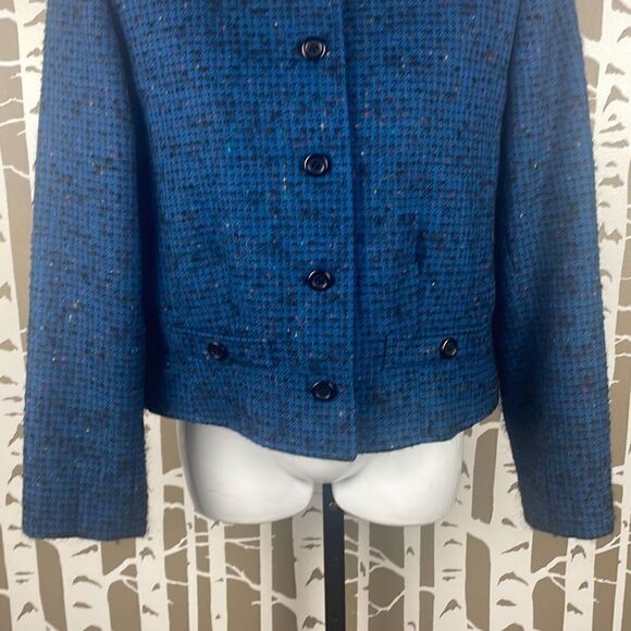 Pendleton 100% Virgin Wool Boucle Textured Plaid Cropped Blazer 10 Blue, Black, - Picture 10 of 11